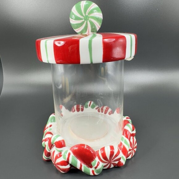 ST NICHOLAS SQUARE Candy Greetings Ceramic Candy Dish Canister Jar Container VTG - Picture 10 of 14